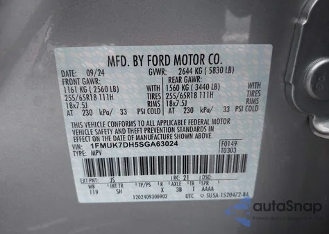 2025 Ford Explorer Active from USA, damaged, VIN 1FMUK7DH5SGA63024